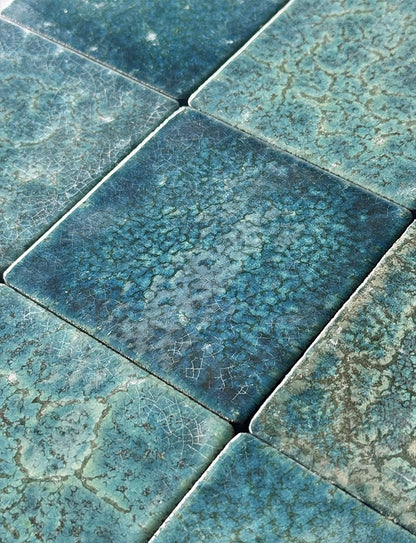 Lava Glaze Handmade Ceramic Tile - Blue Magma