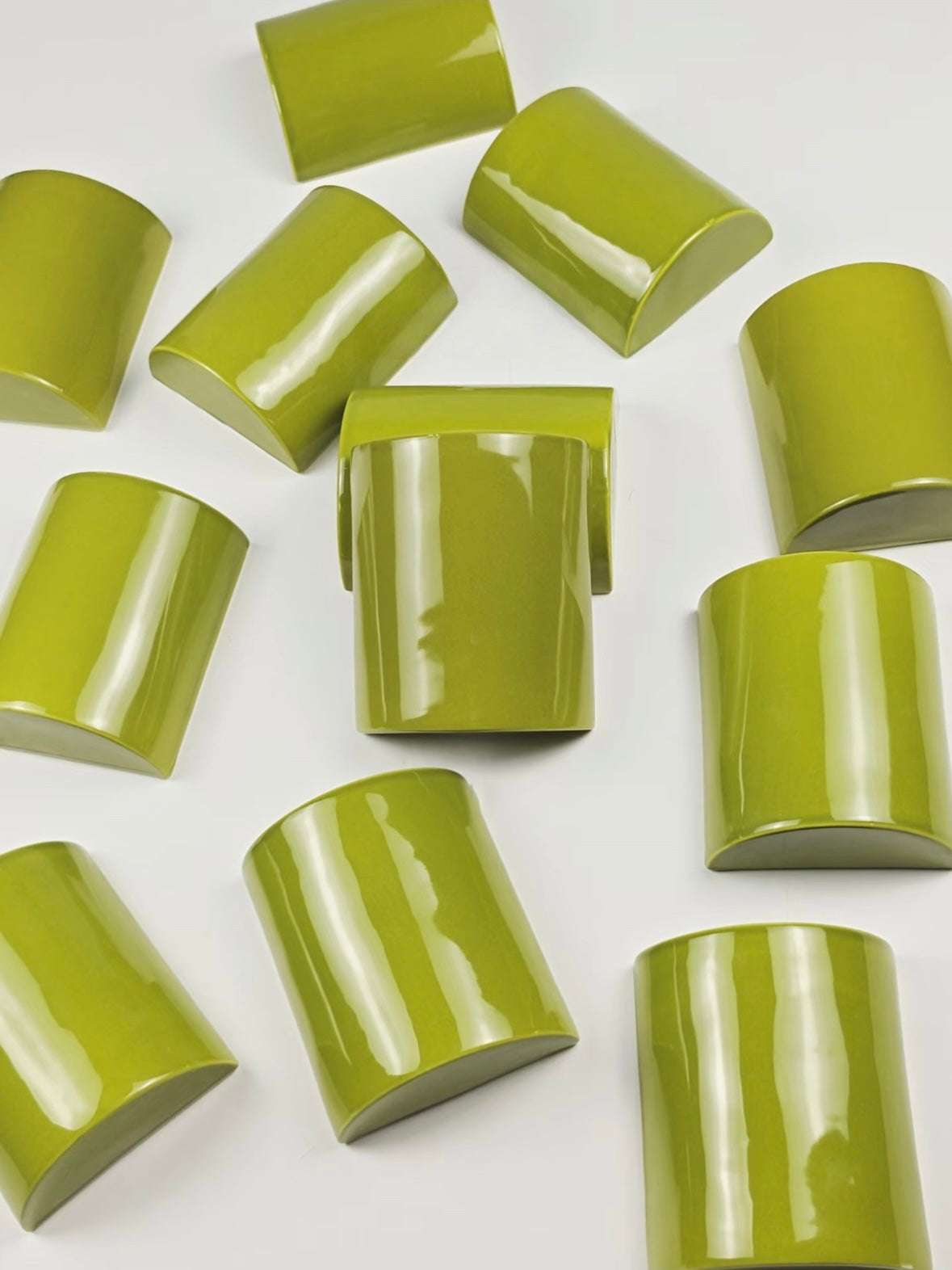 Olive Gloss Curved Handmade Ceramic Wall Tile