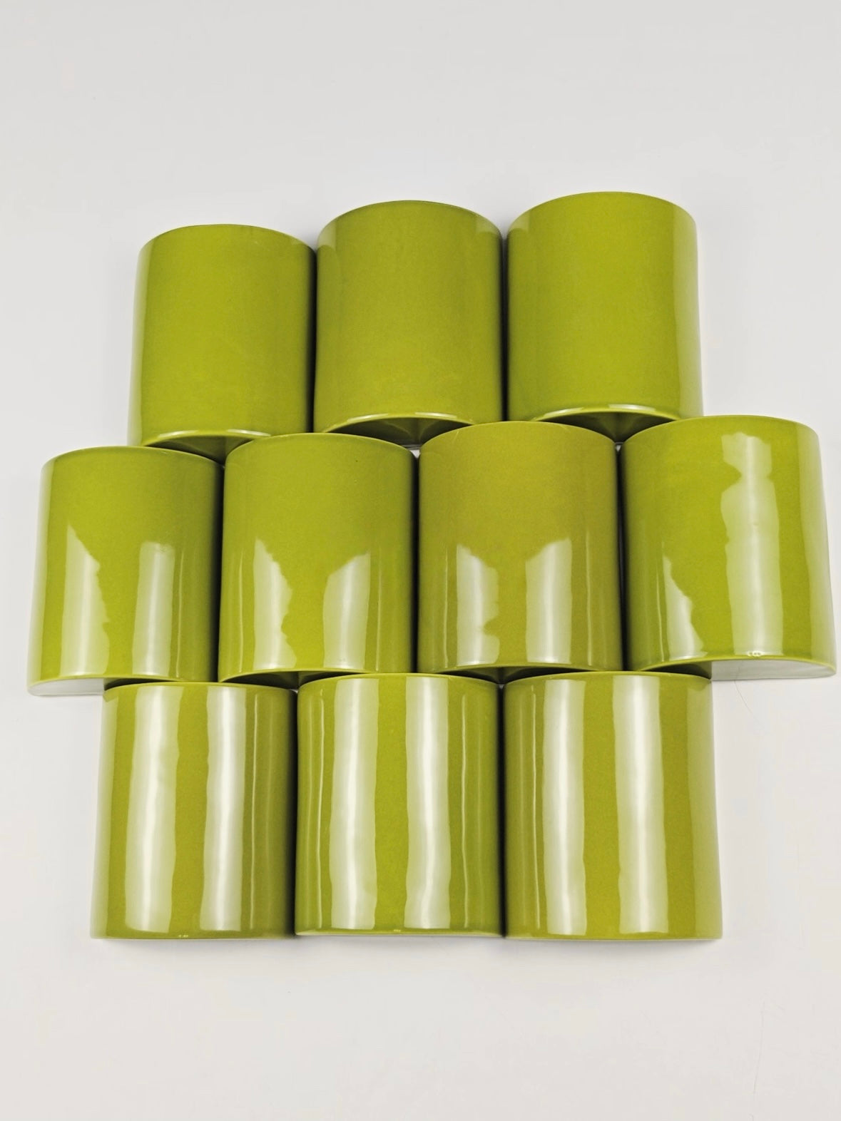 Olive Gloss Curved Handmade Ceramic Wall Tile