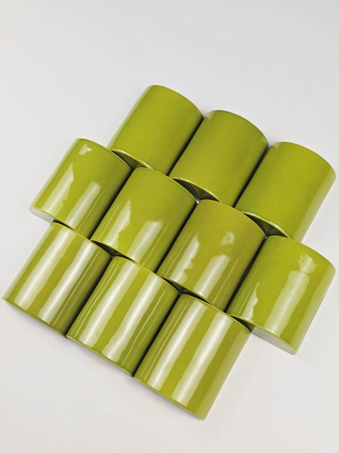Olive Gloss Curved Handmade Ceramic Wall Tile
