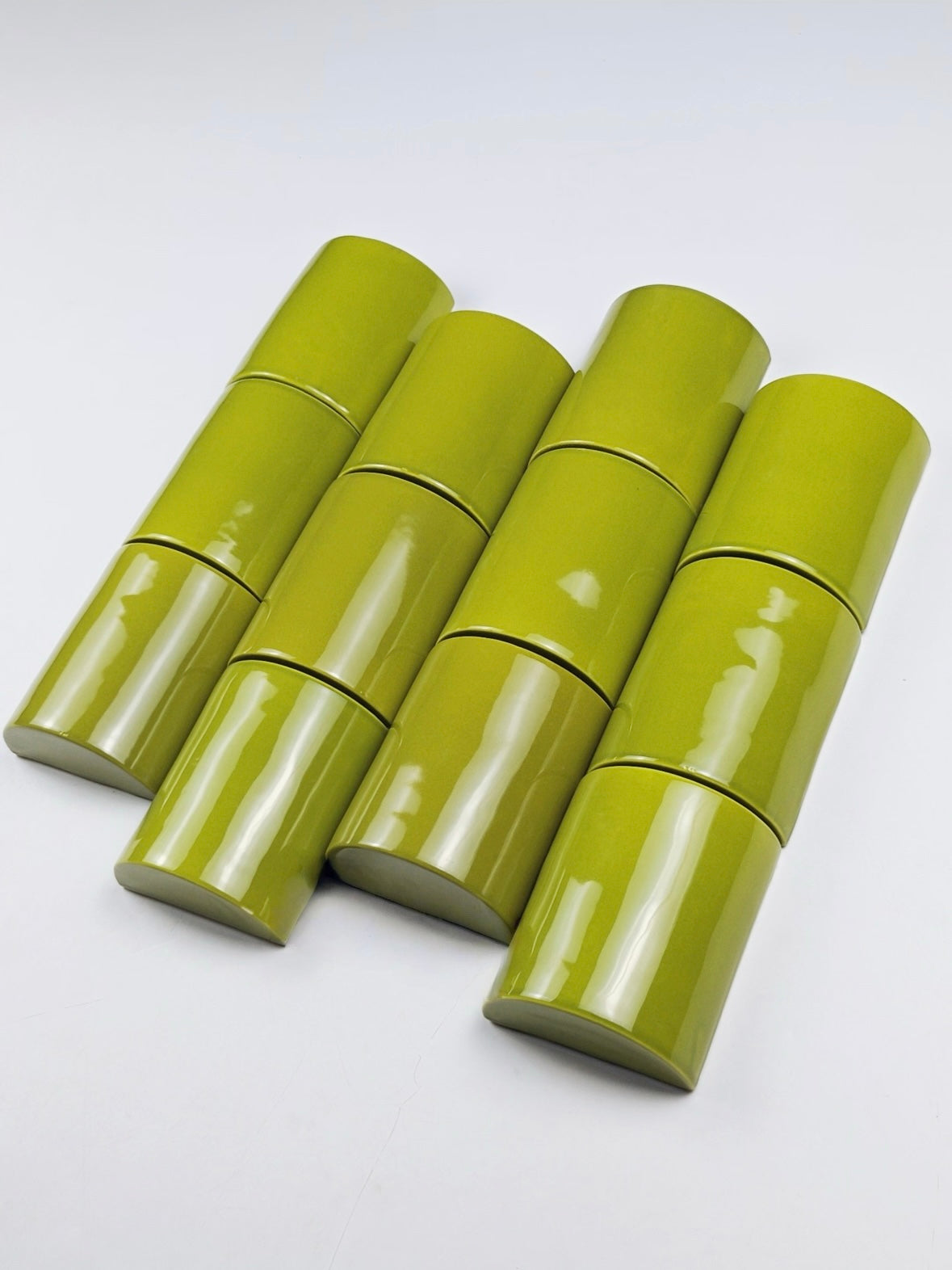 Olive Gloss Curved Handmade Ceramic Wall Tile