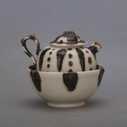 Leopard Spot Glaze Porcelain Teapot with Matching Bowl