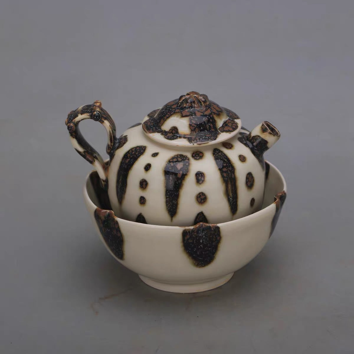 Leopard Spot Glaze Porcelain Teapot with Matching Bowl