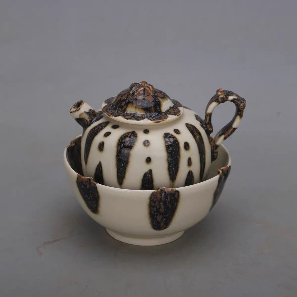 Leopard Spot Glaze Porcelain Teapot with Matching Bowl