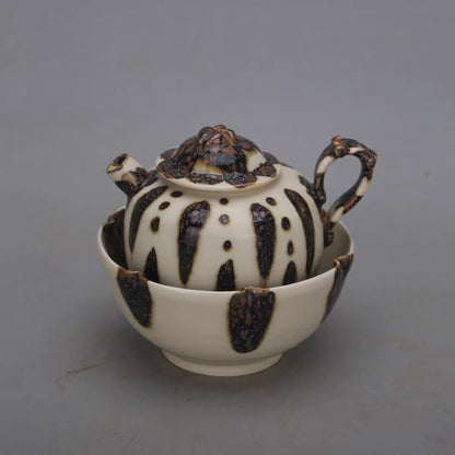 Leopard Spot Glaze Porcelain Teapot with Matching Bowl