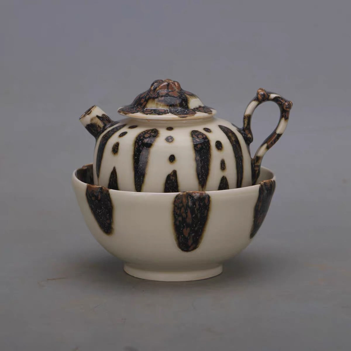 Leopard Spot Glaze Porcelain Teapot with Matching Bowl