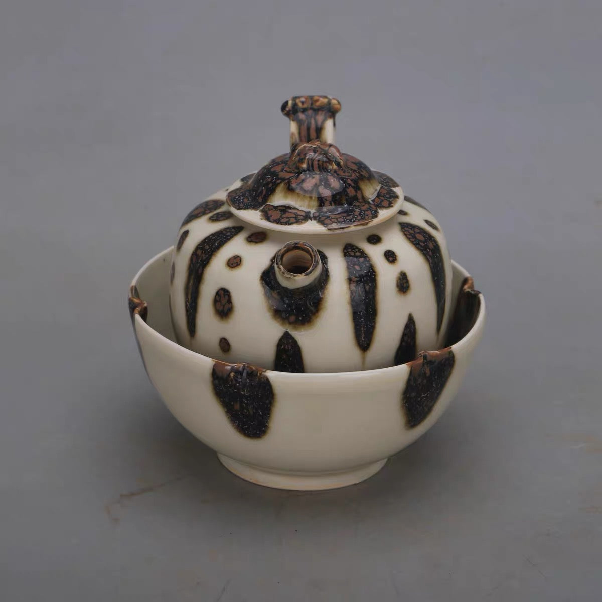 Leopard Spot Glaze Porcelain Teapot with Matching Bowl