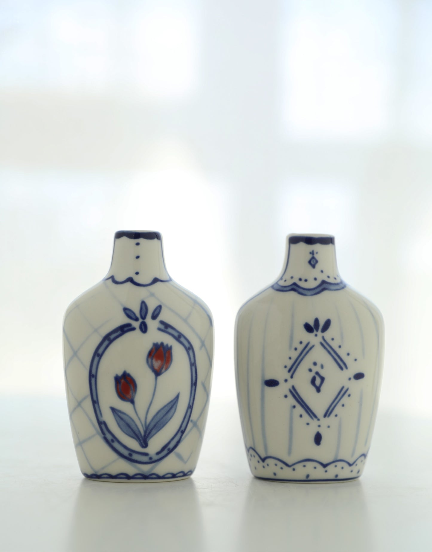 Double-Sided Hand-Painted Artistic Ceramic Bud Vases without handles