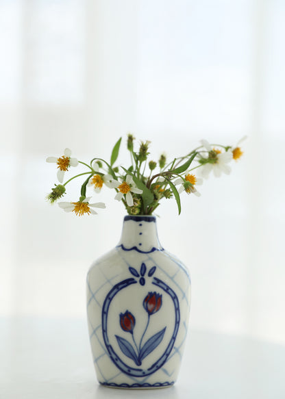 Double-Sided Hand-Painted Artistic Ceramic Bud Vase without handle and flowers