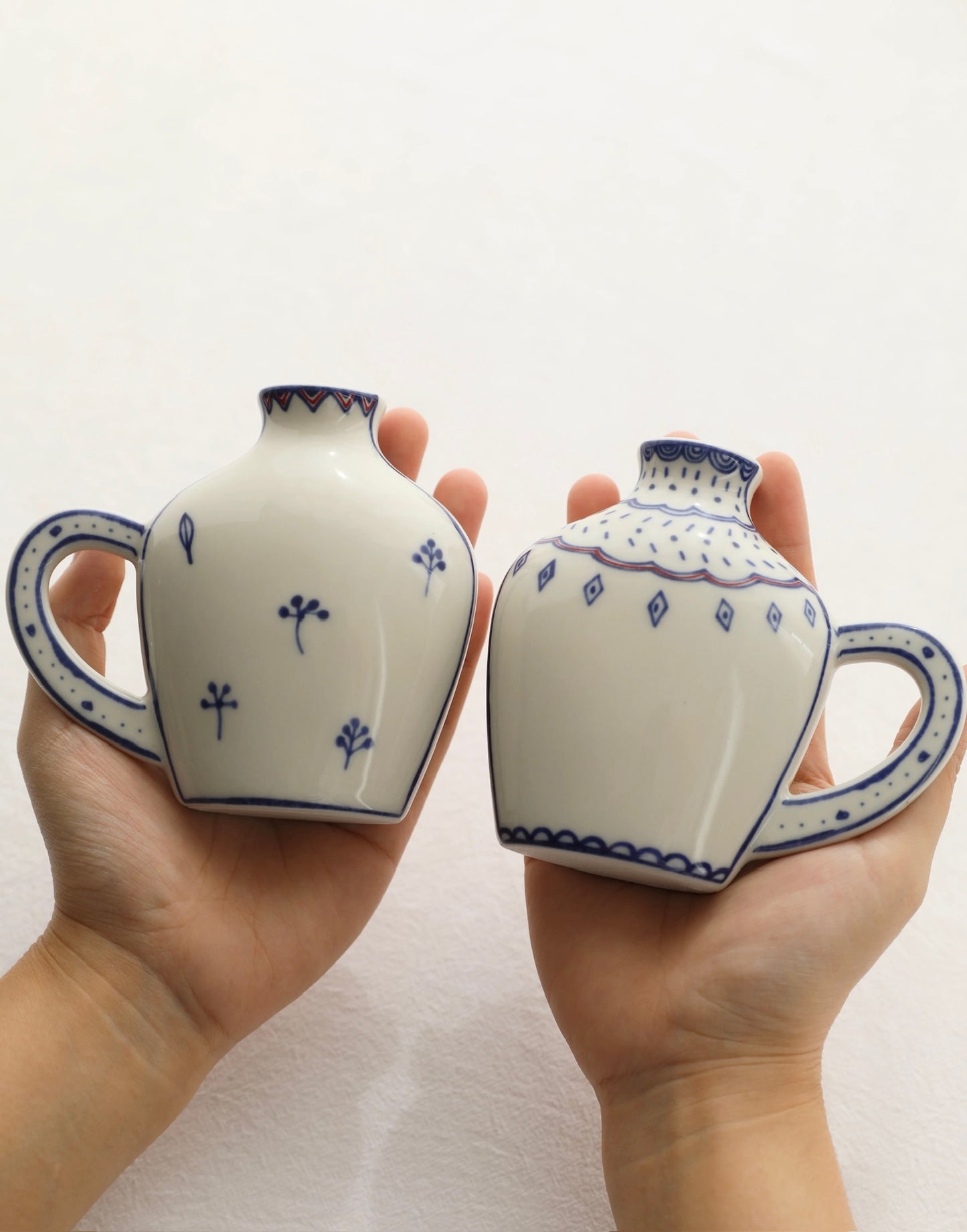 Double-Sided Hand-Painted Artistic Ceramic Bud Vases with handles