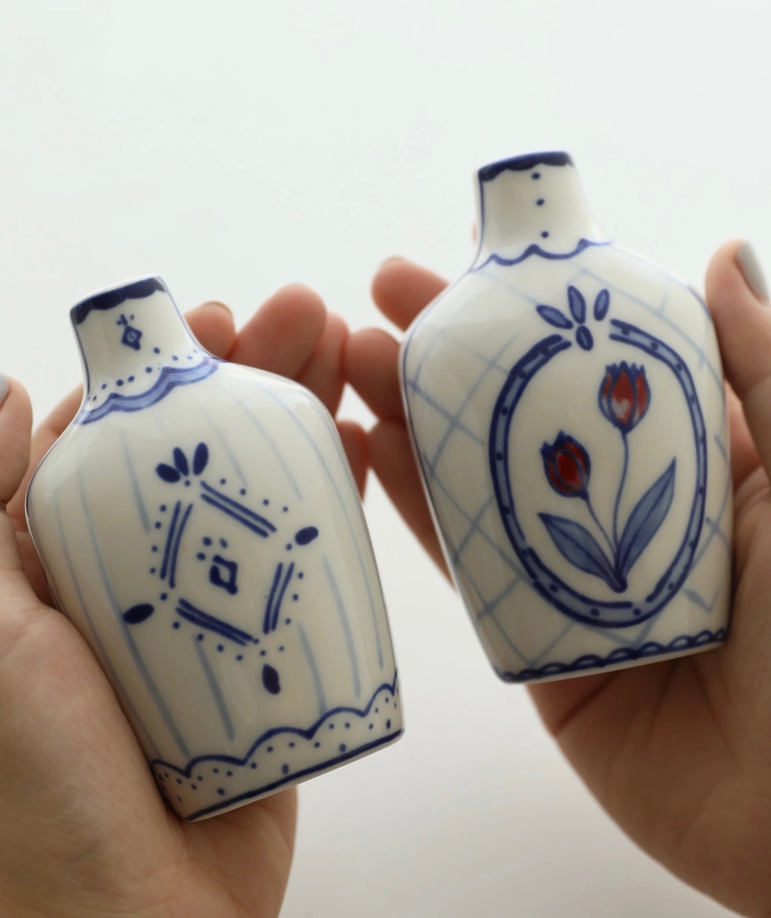 Double-Sided Hand-Painted Artistic Ceramic Bud Vases without handles