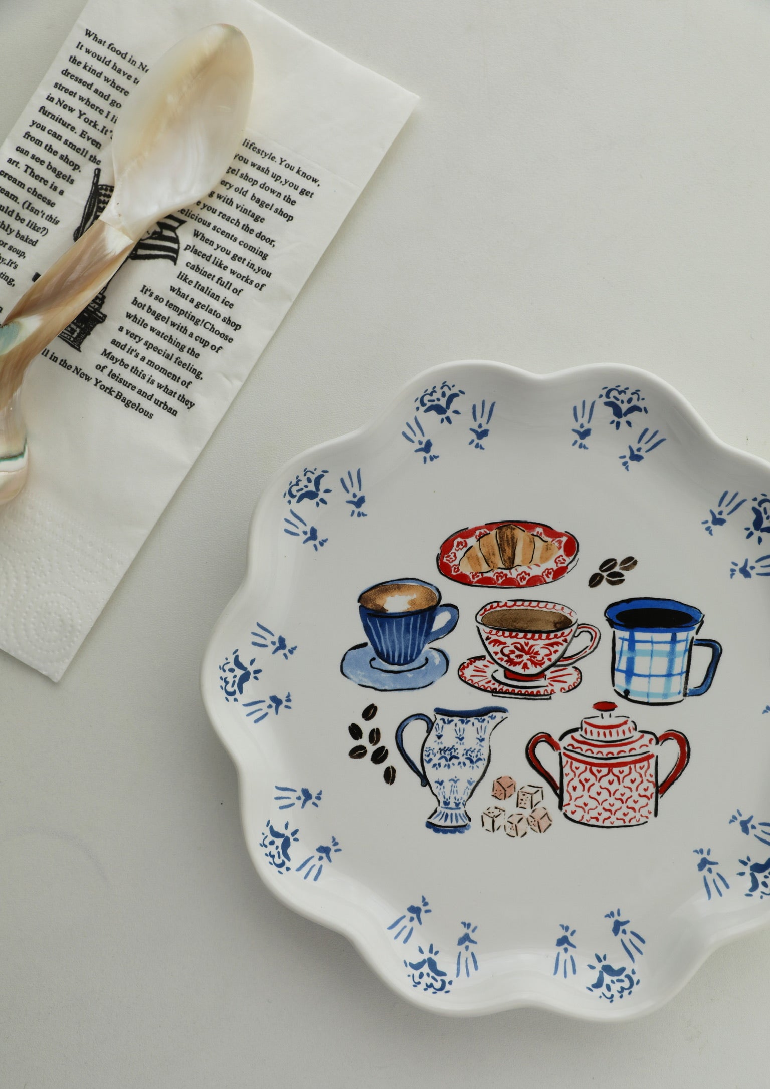 Hand-Painted Watercolor Afternoon Tea Plate with spoon