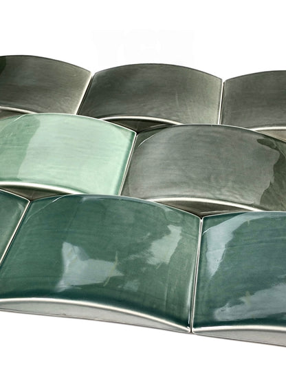 Curved Olive Handmade Ceramic Tile