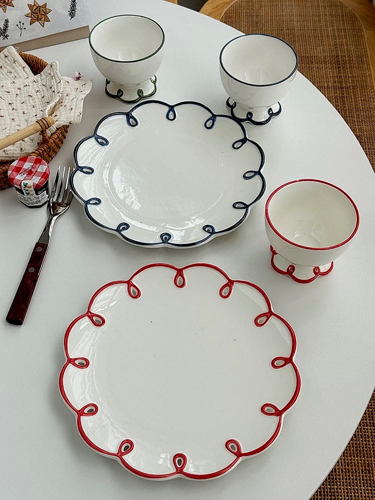 Whimsical Elegance Scalloped Ceramic Plates