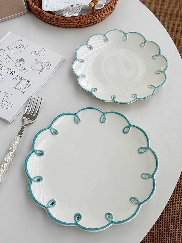 Whimsical Elegance Scalloped Ceramic Plates azure