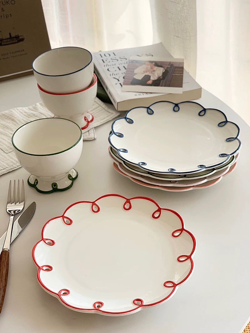 Whimsical Elegance Scalloped Ceramic Plates