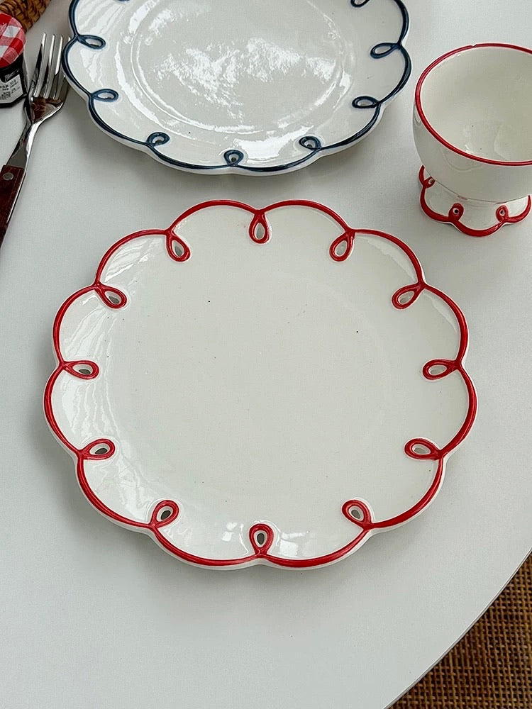 Whimsical Elegance Scalloped Ceramic Plates vermillion