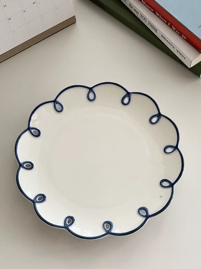 Whimsical Elegance Scalloped Ceramic Plates blue