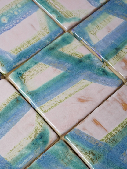 Painterly Grid Handmade Ceramic Tile