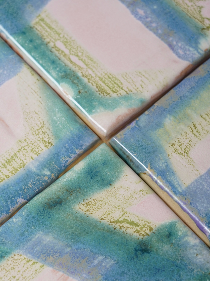 Painterly Grid Handmade Ceramic Tile