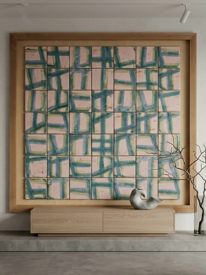 Painterly Grid Handmade Ceramic Tile