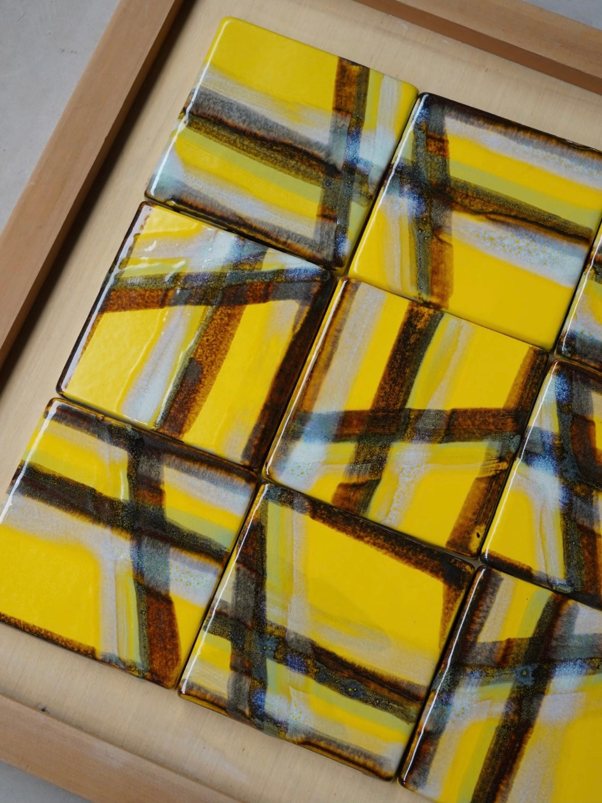 Sunlit Grid Handmade Ceramic Tile