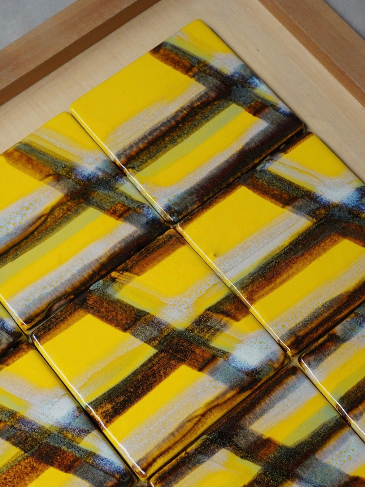 Sunlit Grid Handmade Ceramic Tile