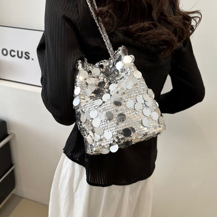 Lustre Éclat Cross-Body Bucket Bag silver