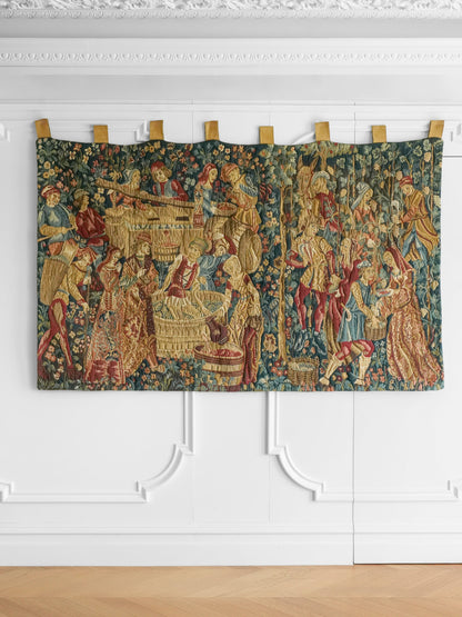 Grape Harvest Jacquard Tapestry — 20th Century French Wall Hanging by La Filandière