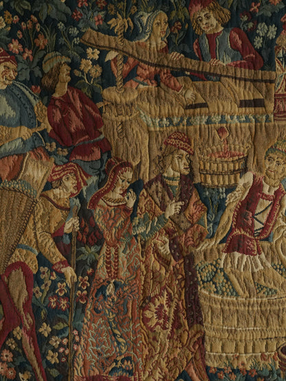 Grape Harvest Jacquard Tapestry — 20th Century French Wall Hanging by La Filandière
