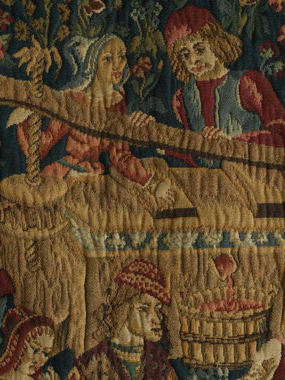 Grape Harvest Jacquard Tapestry — 20th Century French Wall Hanging by La Filandière