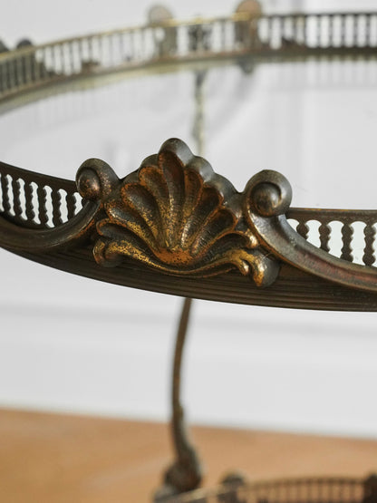 Empire Style Italian Brass and Glass Bar Trolley — Ornate Antique Drinks Cart