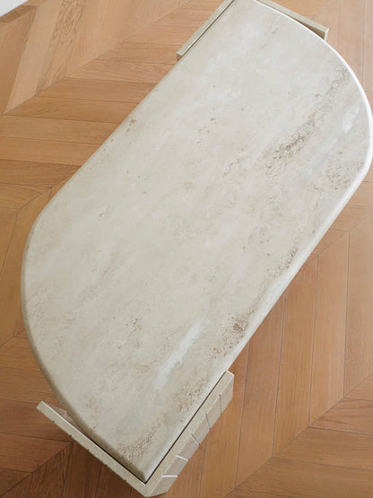 British Vintage Travertine Coffee Table — Sculptural Stone Minimalist Design