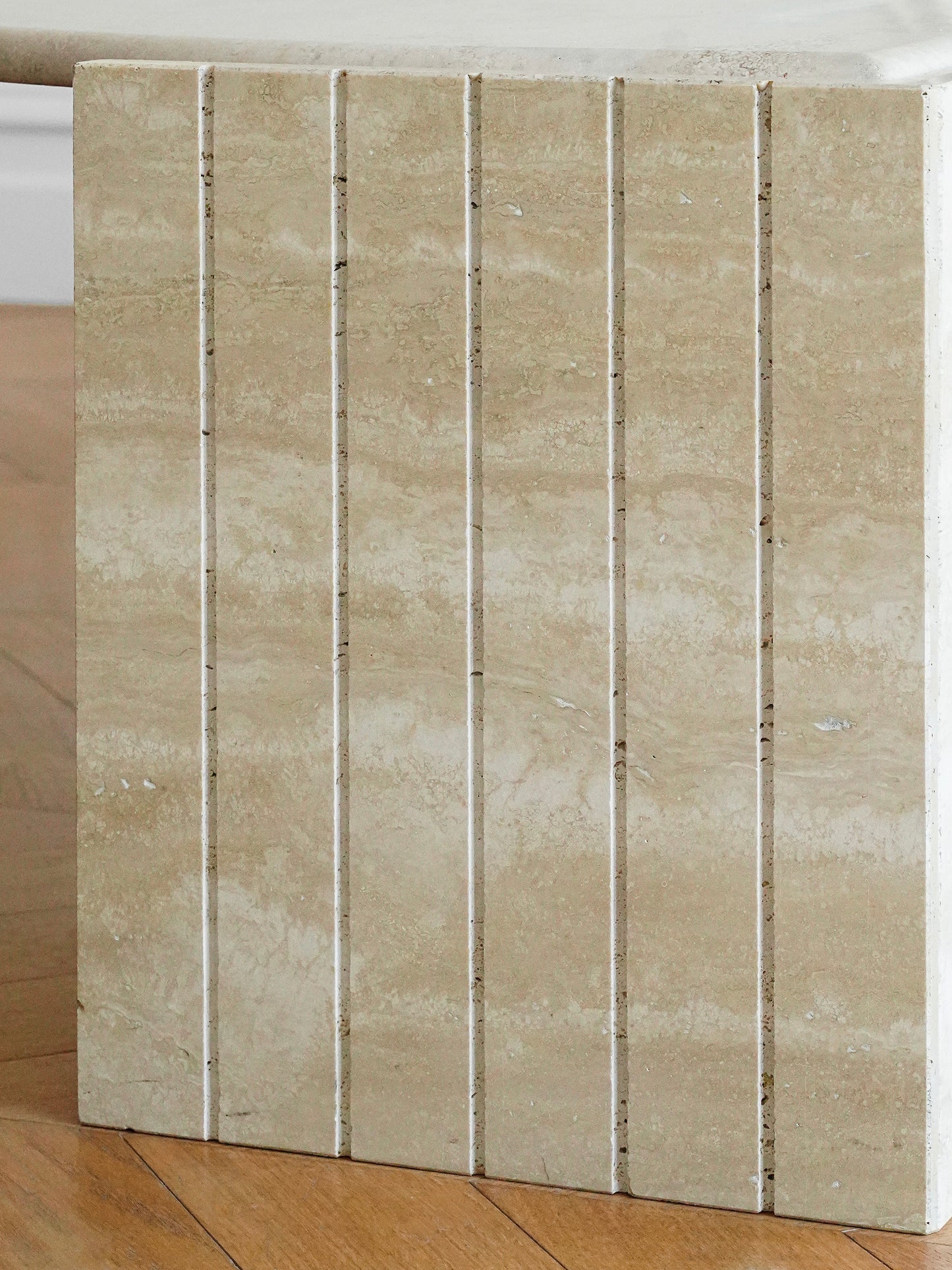 British Vintage Travertine Coffee Table — Sculptural Stone Minimalist Design