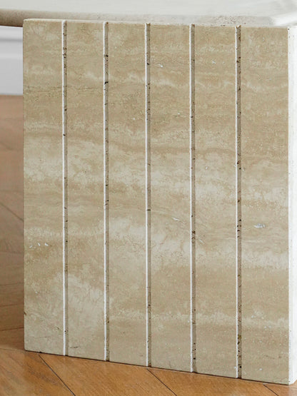British Vintage Travertine Coffee Table — Sculptural Stone Minimalist Design