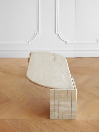 British Vintage Travertine Coffee Table — Sculptural Stone Minimalist Design