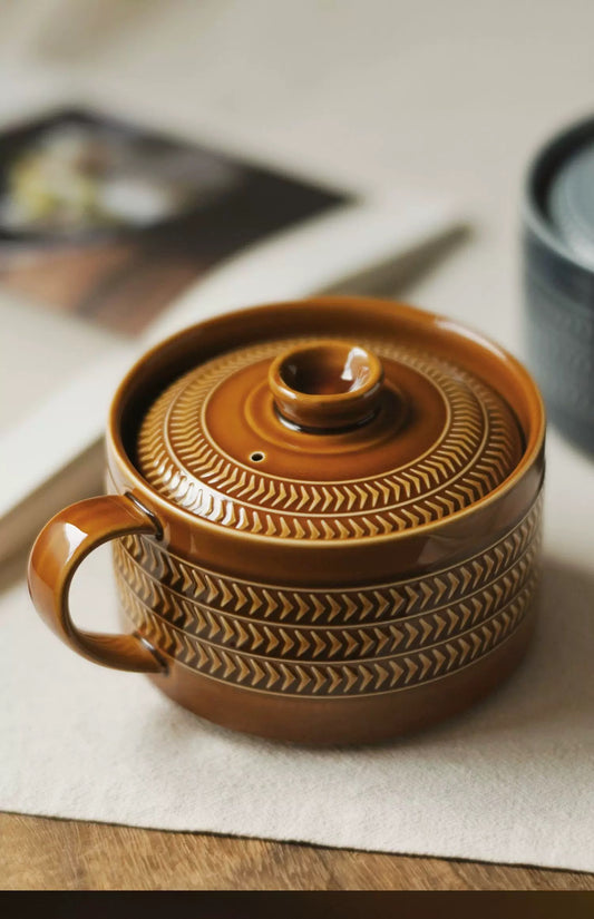 Amber Arrow Glazed Ceramic Soup Pot