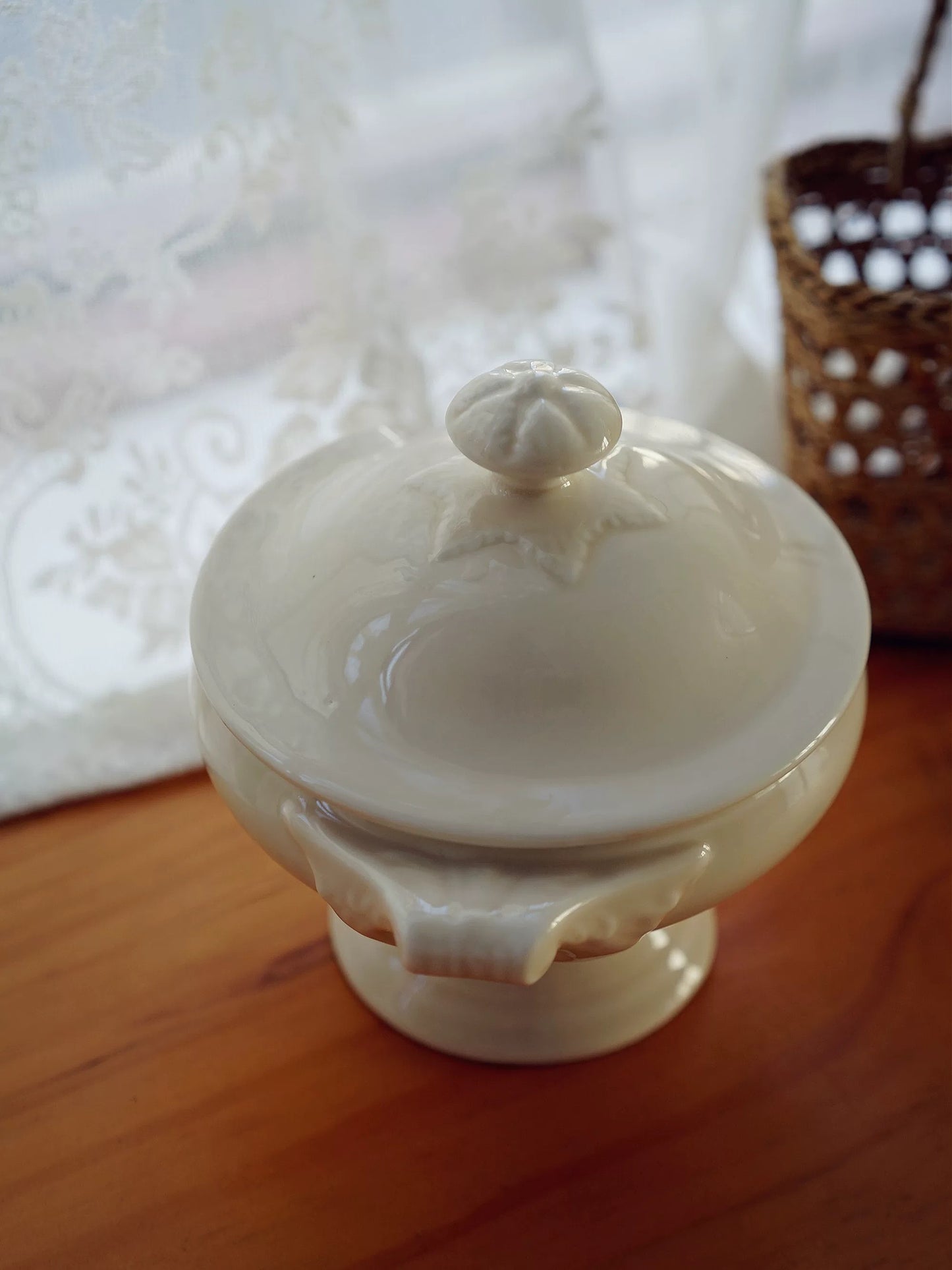 Vintage Cream Pedestal Soup Tureen with Lid