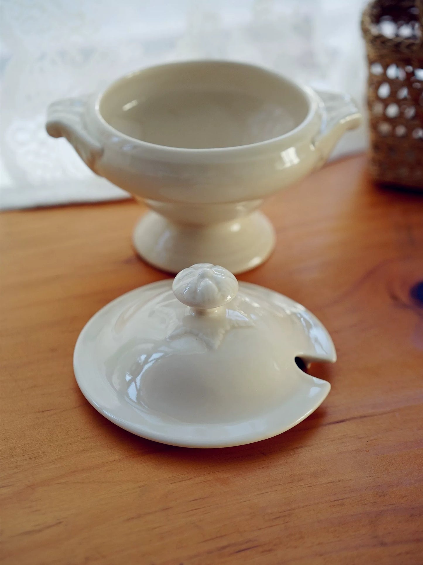Vintage Cream Pedestal Soup Tureen with Lid