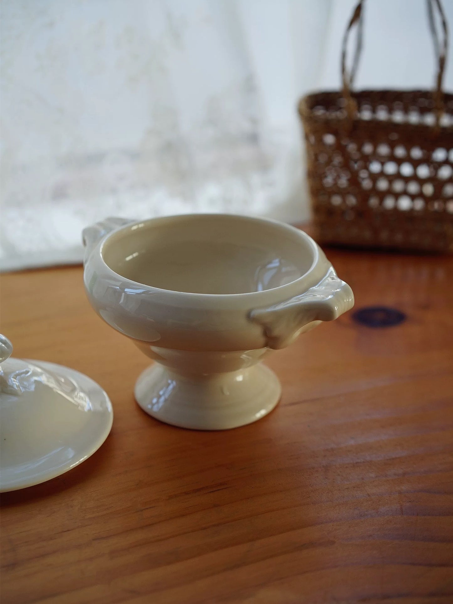 Vintage Cream Pedestal Soup Tureen with Lid