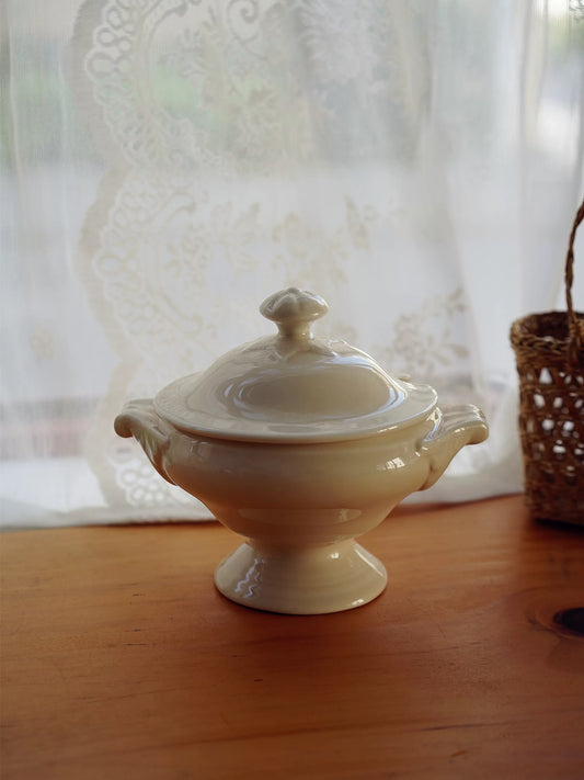 Vintage Cream Pedestal Soup Tureen with Lid