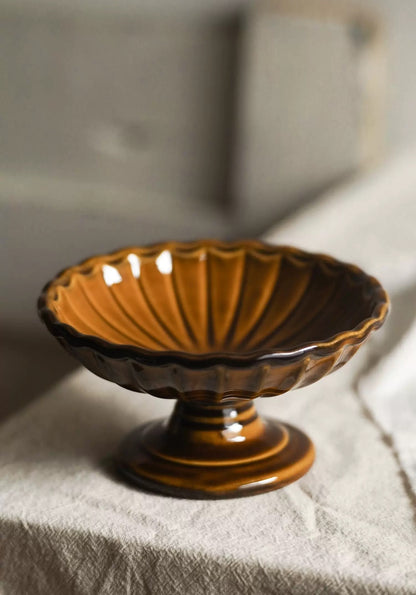 Amber Fluted Pedestal Dish