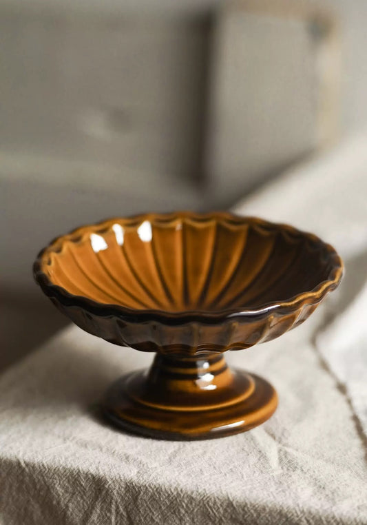 Amber Fluted Pedestal Dish