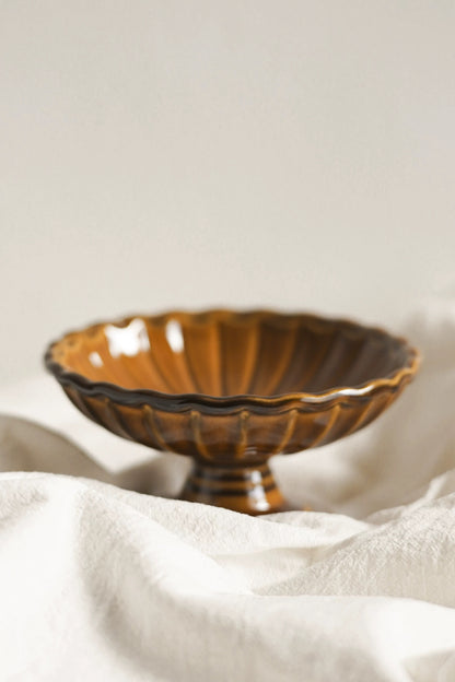 Amber Fluted Pedestal Dish