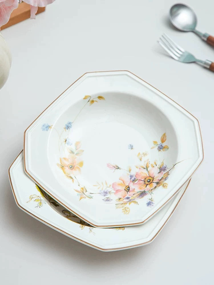 Botanical Octagonal Ceramic Plate Set
