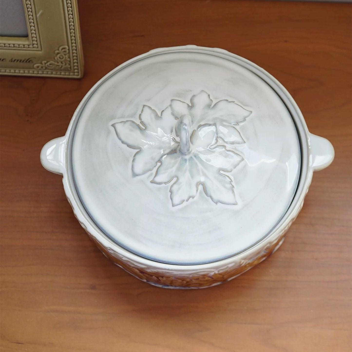 Vintage Embossed Maple Leaf Ceramic Soup Tureen