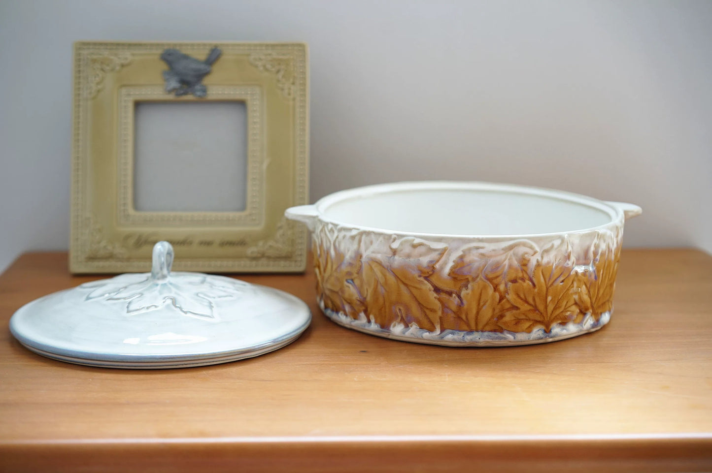 Vintage Embossed Maple Leaf Ceramic Soup Tureen