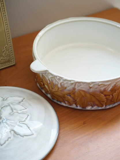 Vintage Embossed Maple Leaf Ceramic Soup Tureen