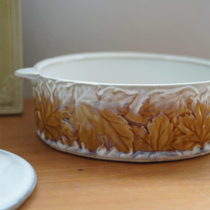 Vintage Embossed Maple Leaf Ceramic Soup Tureen