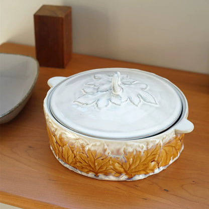 Vintage Embossed Maple Leaf Ceramic Soup Tureen